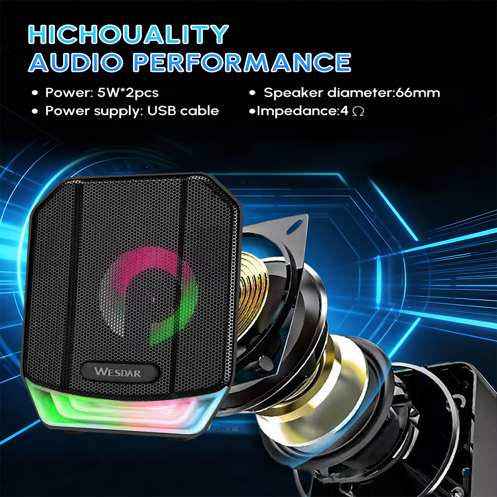 5W USB-Powered Desktop Computer Speakers with RGB Lights