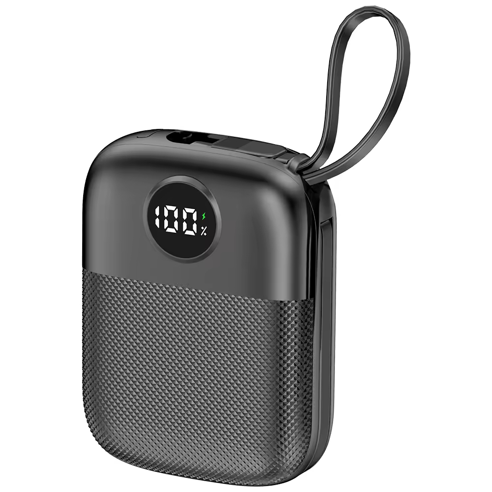 Ultra-Compact 10000mAh PD 22.5W Power Bank with Built-in Type-C & Lightning Cables & LED Power Display